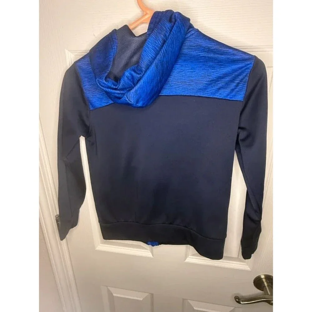 Boys Black Blue Zip Front Hoodie Medium